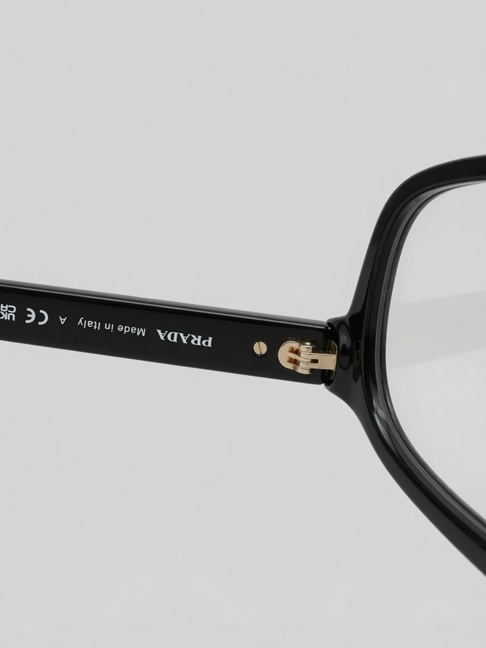 Prada Black Square-Angled Optical Frames with Gold Temple Details